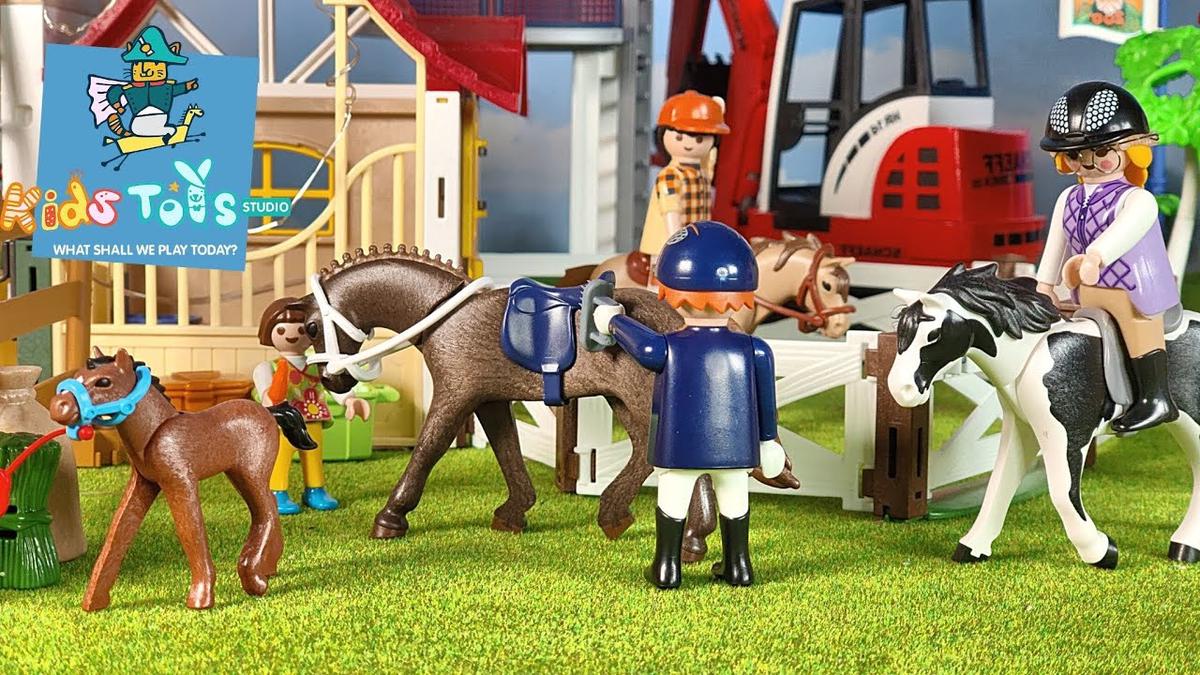 'Video thumbnail for Playmobil Stop Motion Horse Riding in the Corral with Playmobil Country Horse stables and farm'