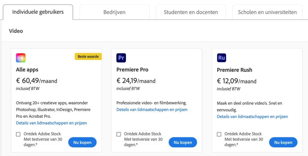 Adobe premier pro-kosten