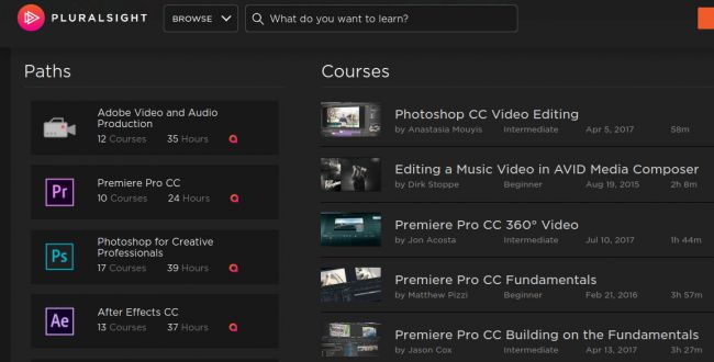 Learn video editing with Pluralsight