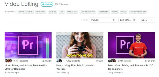 Kursevi uređivanja videa uz Skillshare