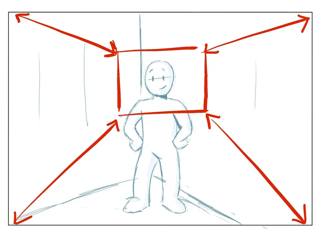 Storyboard-Zeichnung einer Zoomaufnahme